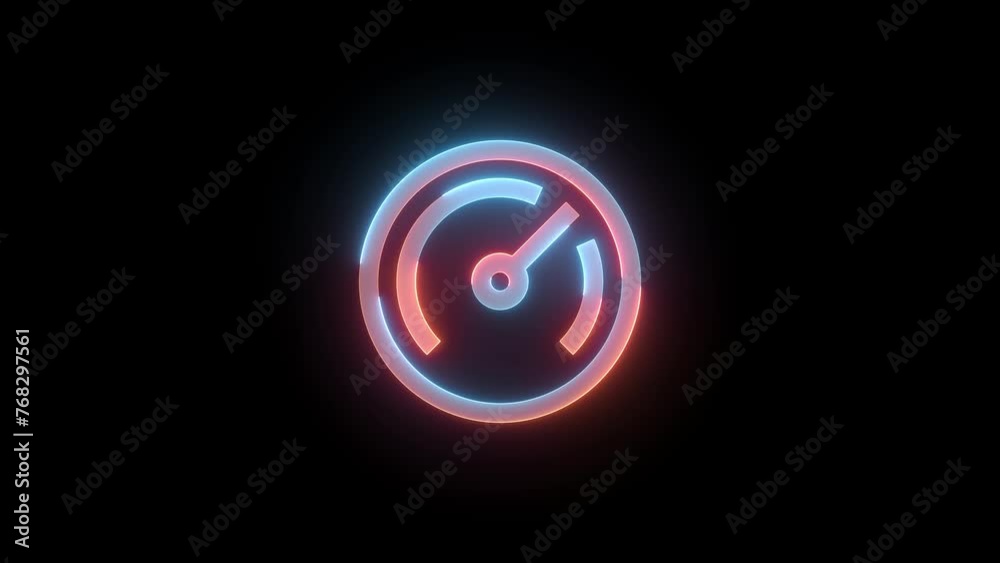 Neon high speed icon brown cyan color glowing animation black background
