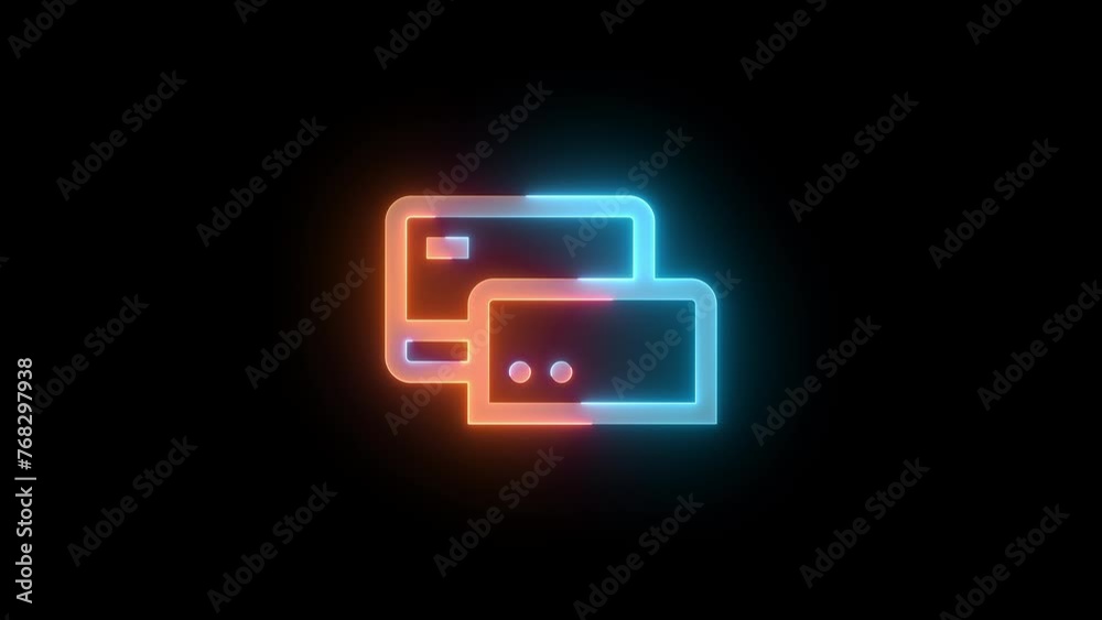 Neon mag stripe reader icon brown cyan color glowing animation black background Neon mag stripe reader icon brown cyan color glowing animation black background