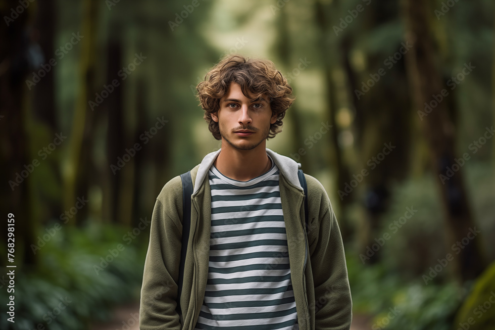 A young man standing in a forest A young man standing in a forest