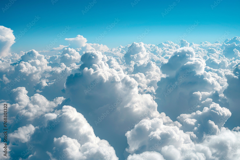 Fototapeta premium photograph as a pattern of fluffy white clouds against a bright blue sky, evoking a sense of calm and openness