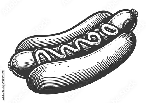 Hot Dog grilled sausage sketch PNG illustration with transparent background