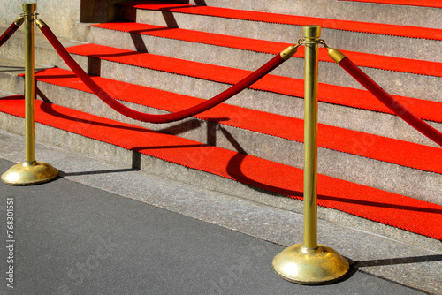 staircase with railings and red carpet