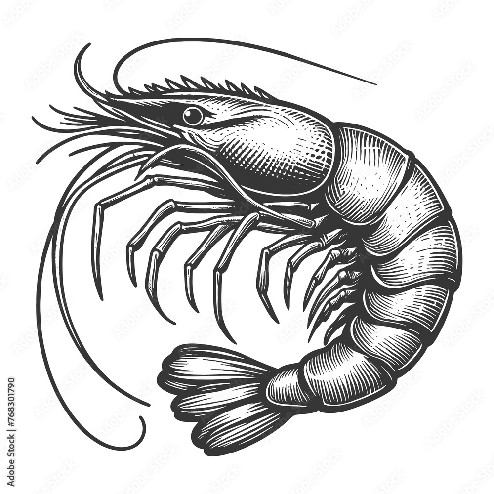 Shrimp sea animal sketch vector - obrazy, fototapety, plakaty 