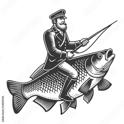 Pirate captain riding fish sketch PNG illustration with transparent background