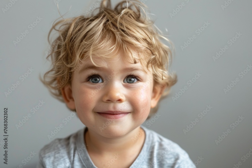 A young blonde child with a big smile on his face A young blonde child with a big smile on his face