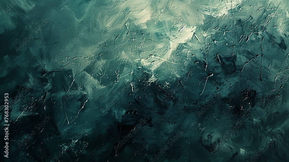 Abstract painting with deep turquoise and black textures creating a powerful visual impact - obrazy, fototapety, plakaty 