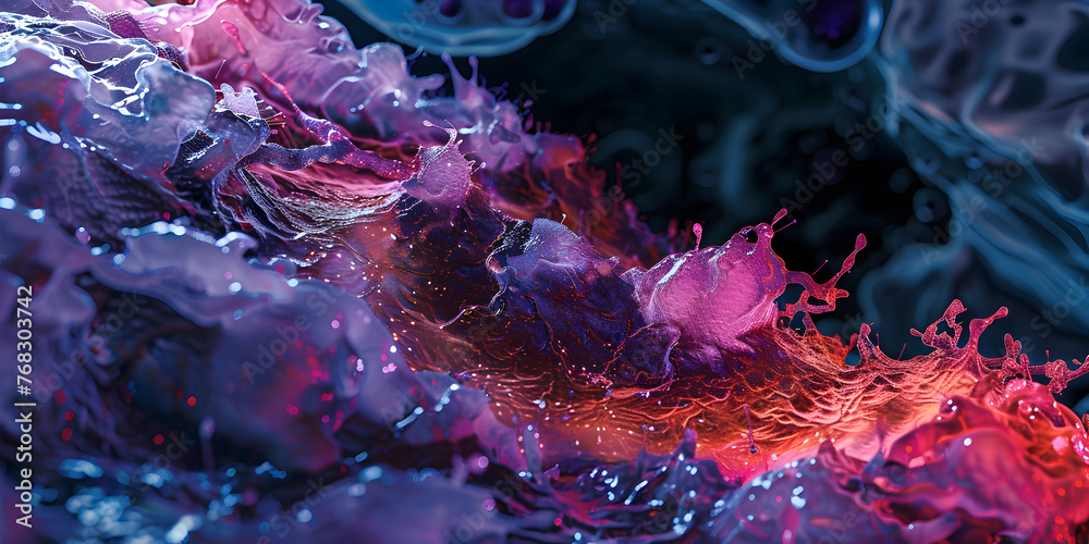Obraz premium Colorful Abstract Ocean with Paint Splashes and Moving Smoke , Colorful Abstract Waves and Paint Splashes with Drifting Smoke ,Colorful Abstract Ocean Alive with Paint Waves and Whirling Smoke