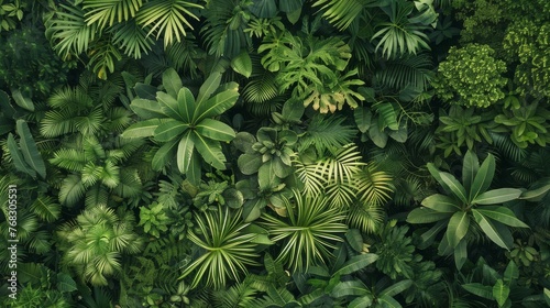 Multiple Vegetation Plants in Tropical Rainforest Background created with Generative AI Technology