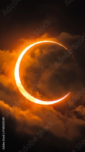 A magnificent solar eclipse photo showcasing the fiery ring around the moon against a dark sky