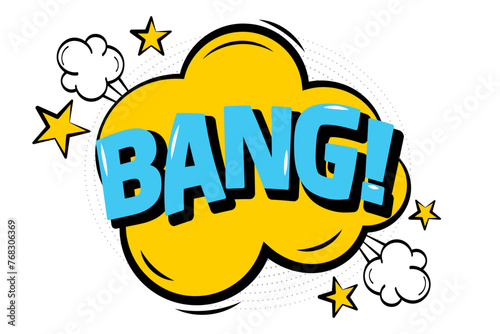 Bang - Comic book, wording sound effect, cartoon expression isolated on white background. Retro pop art style. Vector illustration.