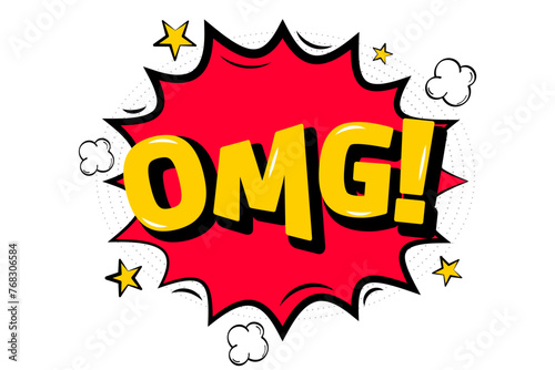Omg - Comic book, wording sound effect, cartoon expression isolated on white background. Retro pop art style. Vector illustration.