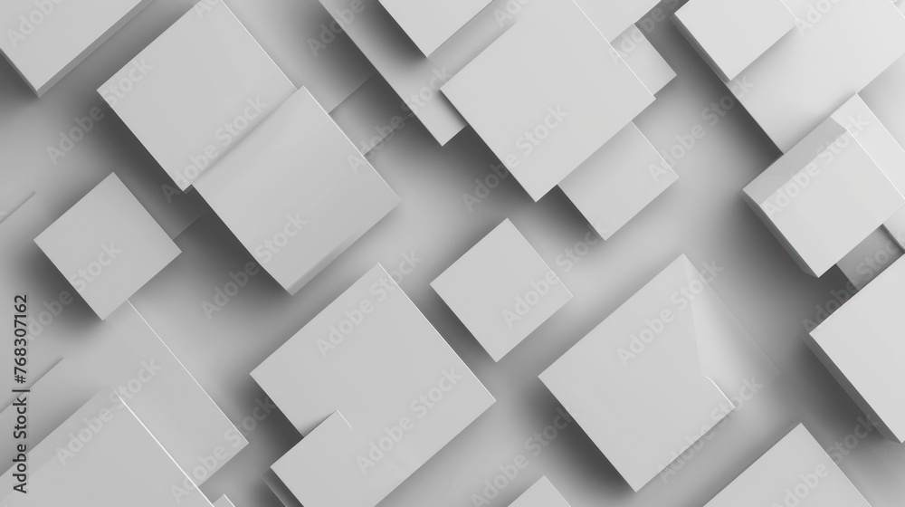 3d Illustration geometric squares shapes in light grey abstract background. AI generated image