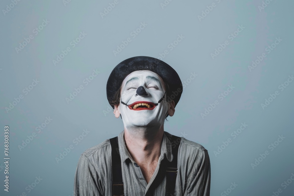 An artistic portrait of a man in retro style clothing and suspenders against a teal background, giving a vintage vibe An artistic portrait of a man in retro style clothing and suspenders against a teal background, giving a vintage vibe
