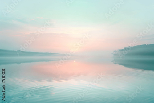 a serene lake at dawn, reflecting the soft pastel colors of the sky, to evoke tranquility and mindfulness 