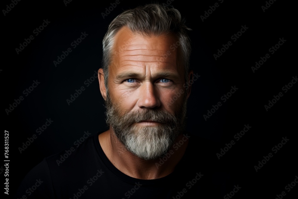 Portrait of a handsome mature man with long gray beard and mustache on black background Portrait of a handsome mature man with long gray beard and mustache on black background