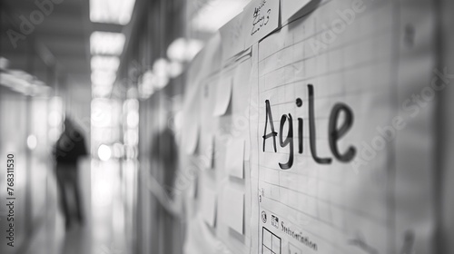Scrum Agile business board with a sticky note with the word "Agile"