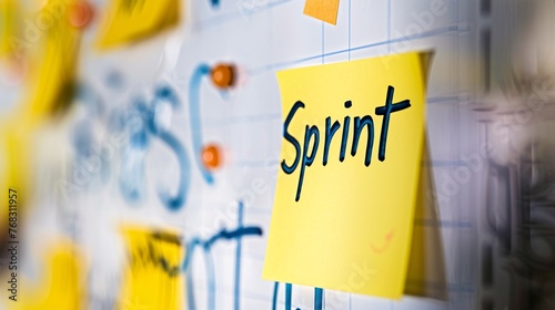 Creative Scrum Agile business board with a sticky note with the word 