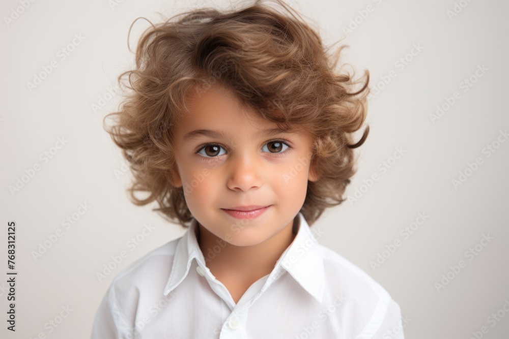 Portrait of a cute little boy with curly hair, studio shot Portrait of a cute little boy with curly hair, studio shot