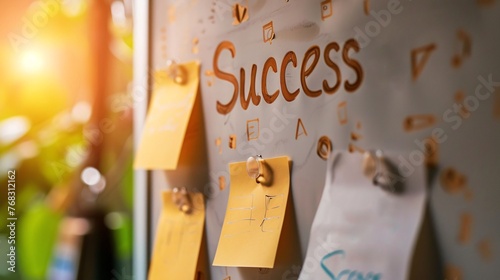 Scrum Agile business board with a sticky note with the word "Success"