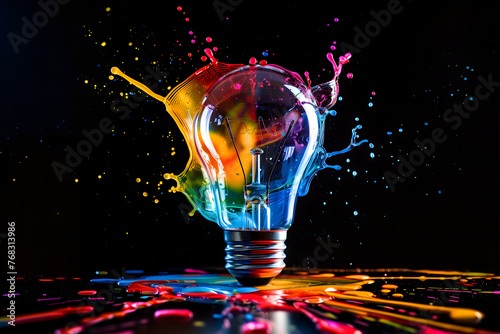 light bulb with color exploding from it