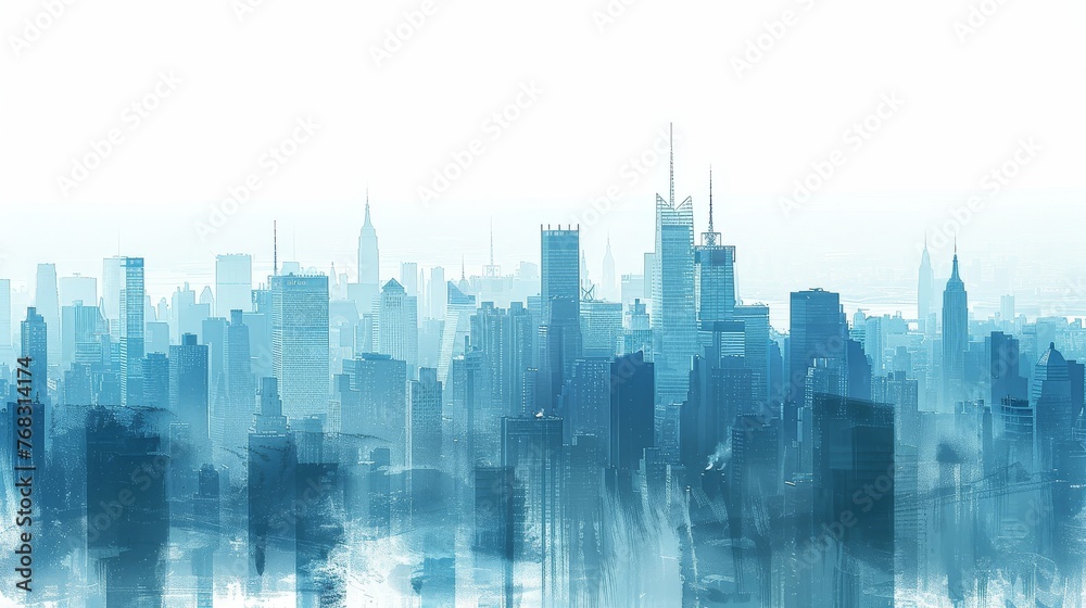 A minimalist urban skyline with buildings of varying heights and styles symbolizing socioeconomic diversity in a clear