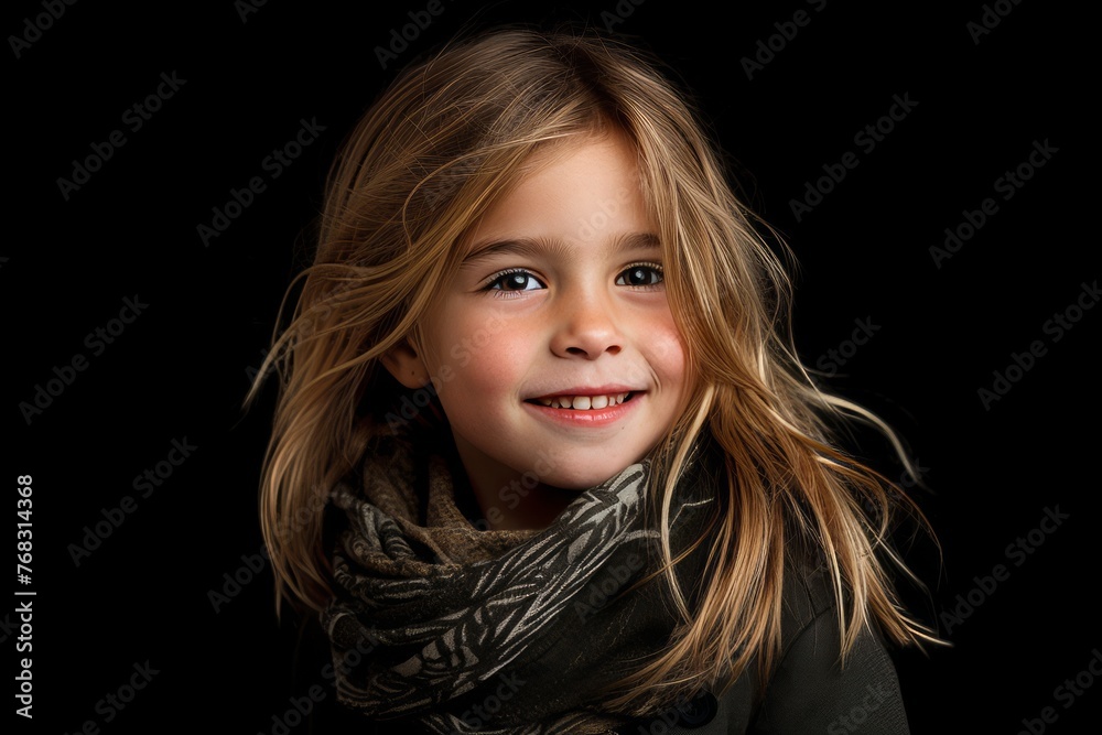 portrait of a little girl in a scarf on a black background portrait of a little girl in a scarf on a black background