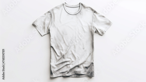 front view of a dirty plain white short-sleeved t-shirt isolated on white