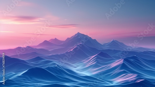 Minimal mountains, 3D Blender style, dusk palette © Thann