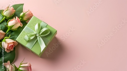 Top view of gift box with tulips #768314944
