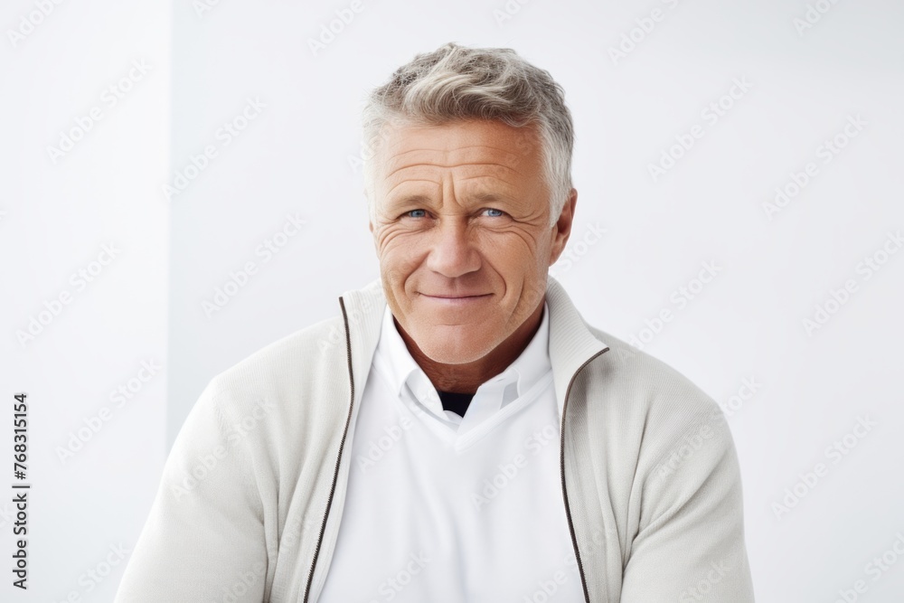 Portrait of mature man with grey hair and white t-shirt Portrait of mature man with grey hair and white t-shirt