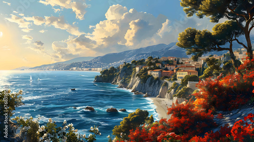 Illustration of beautiful view of the city of Nice, France