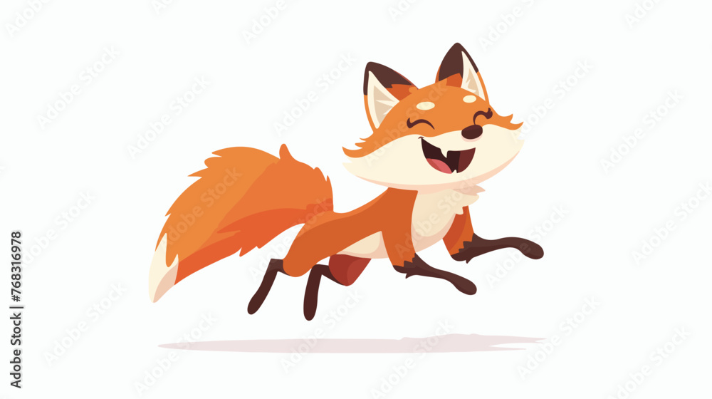 A happy cartoon fox jumping and smiling 
