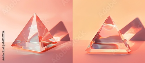 on the left and right there are two images of an empty triangular glass trophy
