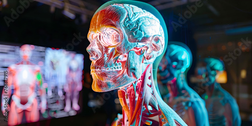 A holographic anatomy lesson showcasing the intricacies of the human body, A human head and neck with the veins labeled as a diagram of the head and neck.