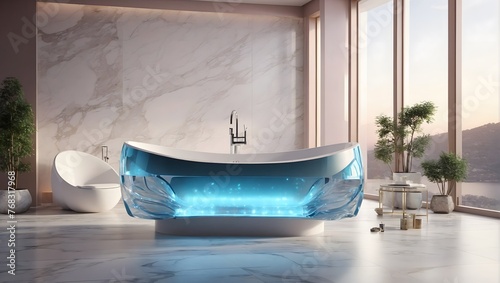 Futuristic Serenity  Ultramodern Bathroom with Illuminated Bathtub