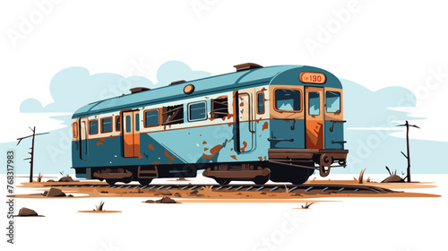 Abandoned Train flat vector isolated on white