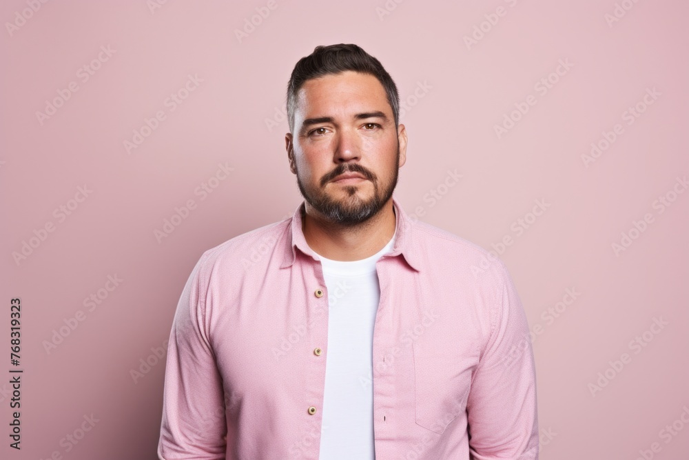 Portrait of a handsome bearded man in a pink shirt on a pink background Portrait of a handsome bearded man in a pink shirt on a pink background