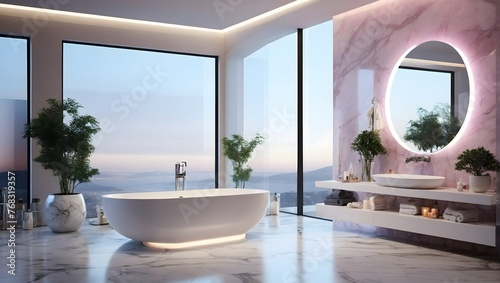 Futuristic Serenity: Ultramodern Bathroom with Illuminated Bathtub