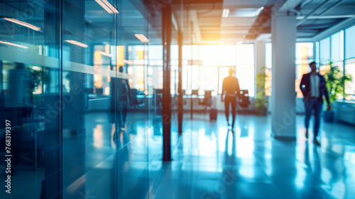 Modern Workplace Setting: Blurred Casual Attire People in Business Center