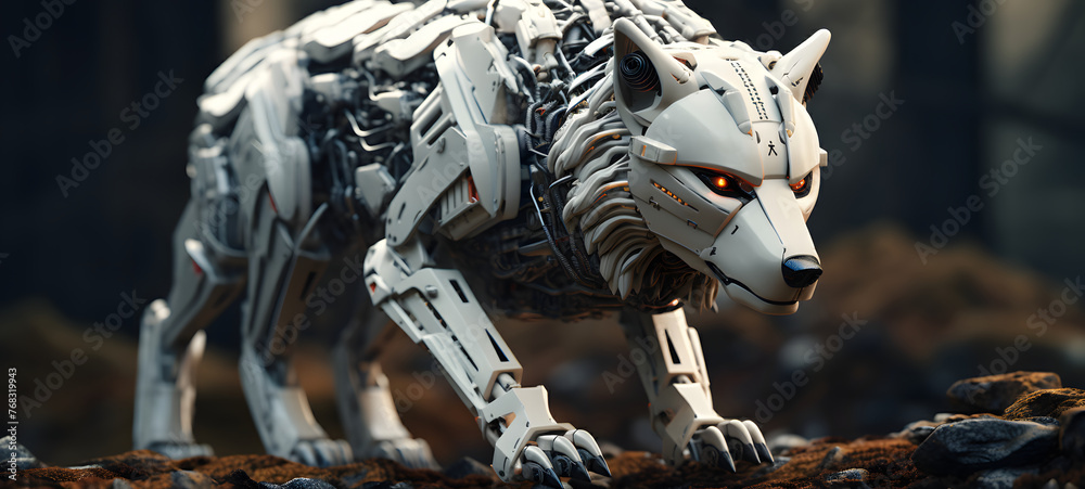 transform white wolf-shaped nano robot, ai generative transform white wolf-shaped nano robot, ai generative