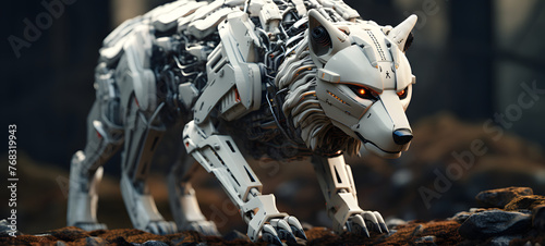 transform white wolf-shaped nano robot, ai generative