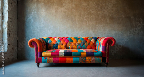 Sofisticação em Cores: Destaque-se com um Sofá de Retalhos Colorido e Encantador! photo