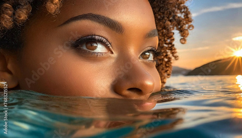 jeune femme afro se baignant
