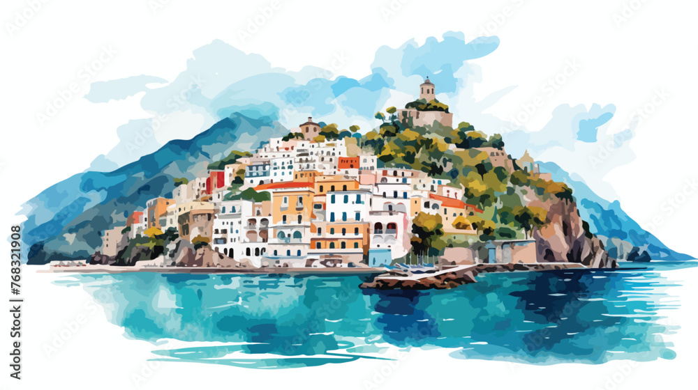 Amalfi Coast Watercolor flat vector