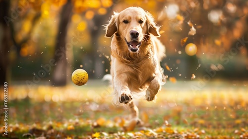 golden retriever playing with ball in park