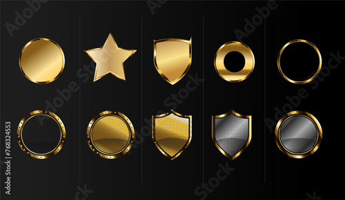 Shield Shape with Golden and Silver Gradient. Sheild security and guarantee safe and elegeant symbol vector design element and shapes	
