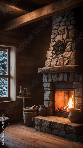 Rustic Hearth: Warmth and Tradition in a Cabin Fireplace
