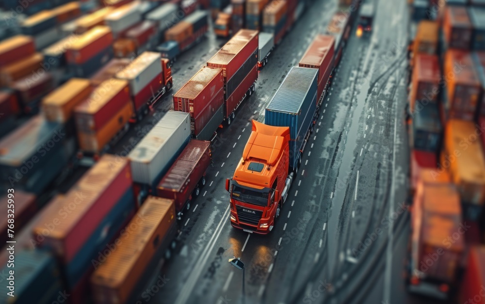 Container handlers and truck In the loading and unloading yard Stock ...