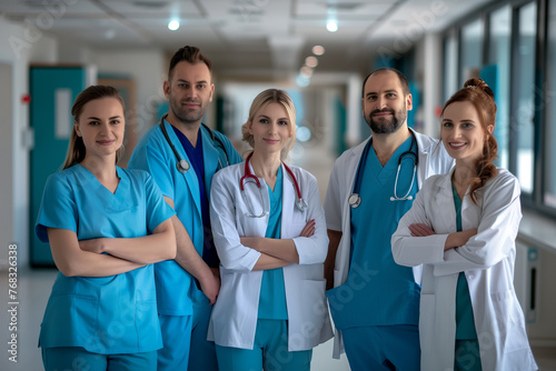 Photography of romanian team of professional workers in a hospital.