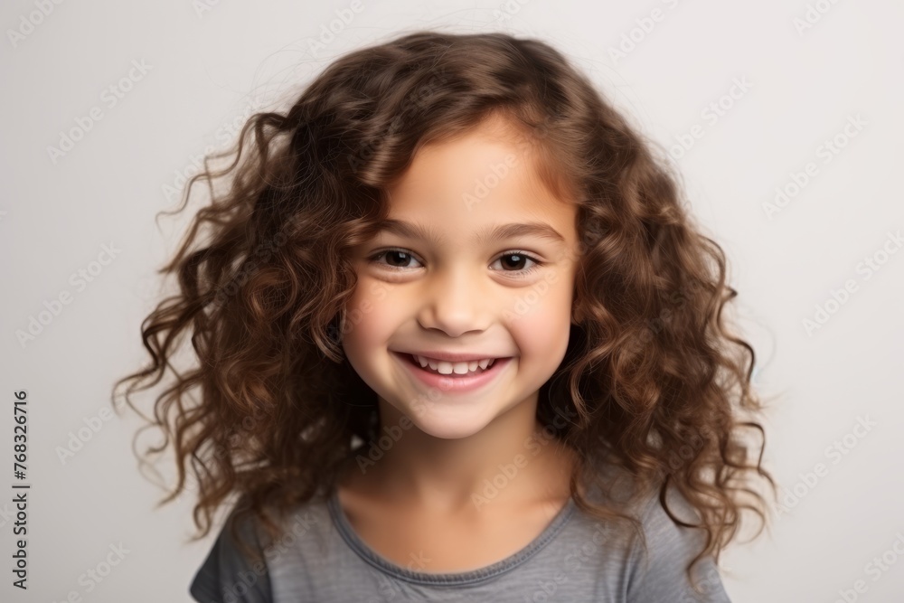 Portrait of a beautiful little girl with curly hair over gray background Portrait of a beautiful little girl with curly hair over gray background